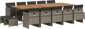 vidaXL 15 részes szürke polyrattan kerti étkezőgarnitúra párnákkal