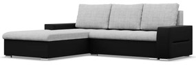 Toronto sarokkanapé, 2 ágyneműtartóval, fonott + műbőr, baloldali, szürke - fekete