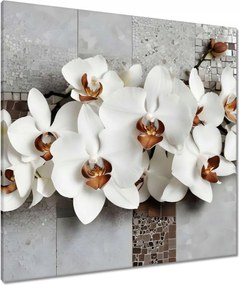 Vászonkép 80x80 Fehér orchideák és mozaik