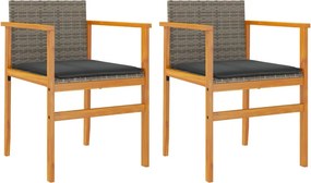 vidaXL 2 db szürke polyrattan és tömör fa kerti szék párnával
