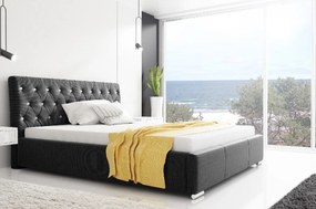 Adelaide divatos ágy magasított fejtámlával és tárolóval, fekete ökobőr, 160 x 200