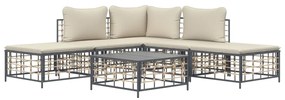 6 részes antracitszürke polyrattan kerti ülőgarnitúra párnákkal