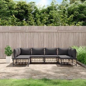 6 részes antracitszürke polyrattan kerti ülőgarnitúra párnákkal