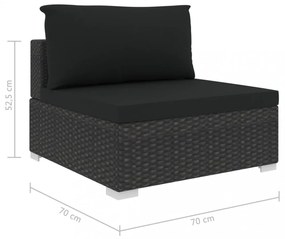 12 részes fekete polyrattan kerti bútorszett párnákkal