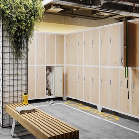 Pléh öltözőszekrény lábakon, 10 rekeszes BARTEK, 1360 x 1720 x 450 mm, Eco Design: fehér/ sonoma tölgy