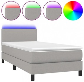 világosszürke szövet rugós és LED-es ágy matraccal 90x200 cm