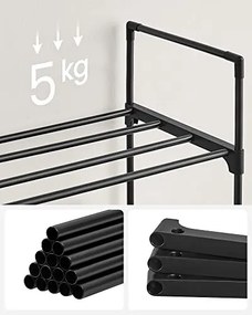 Cipőtartó polc 3 szintes fém vázzal, fekete 92x30x55cm