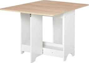 HOMCOM Összecsukható Konzol Asztal Polcos Rekesszel, Kávézóasztal Nappaliba és Konyhába, Térmegoldó Összecsukható Asztal, Fa szín és Fehér, 118x80x72c