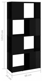 magasfényű fekete térelválasztó könyvszekrény 60x24x124,5 cm