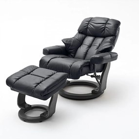 CALGARY Comfort XXL Fekete bőr relax fotel lábtartóval fekete lábbal
