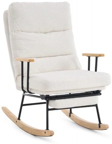 Hintaszék fa lábakkal, plüss szövettel, 4 fokozatban állítható háttámlával, fehér