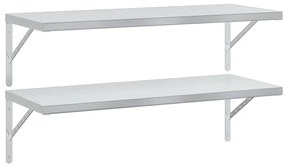 2 db ezüstszínű rozsdamentes acél fali polc 100x40 cm