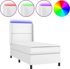 vidaXL fehér műbőr rugós ágy matraccal és LED-del 90x200 cm