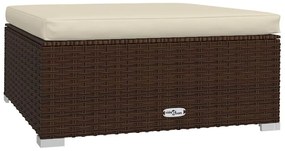 Barna polyrattan kerti lábtartó párnával 70 x 70 x 30 cm