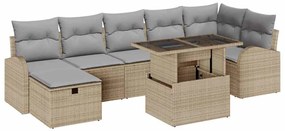 vidaXL Kerti Kanapé Szett párnával tárolóval 8 pcs Bézs Poli rattan