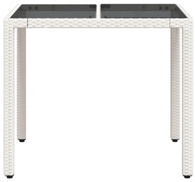 fehér polyrattan üveglapos kerti asztal 90 x 90 x 75 cm