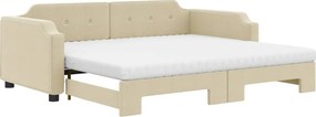 vidaXL krémszínű kihúzható szövet heverő matracokkal 100x200 cm