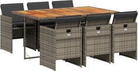 vidaXL 7 részes szürke polyrattan kerti étkezőgarnitúra párnával