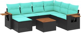 vidaXL 8 részes fekete polyrattan kerti ülőgarnitúra párnával