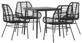 5 részes fekete polyrattan üveg kerti étkezőgarnitúra