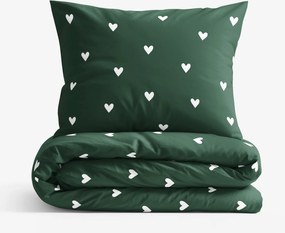 Goldea pamut ágyneműhuzat - szívecskék, sötétzöld alapon 140 x 220 és 70 x 90 cm