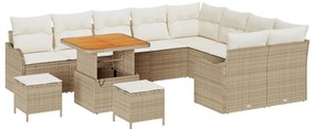 12 Részes Kerti Kanapészett Párnákkal Bézs Poly Rattan Acacia