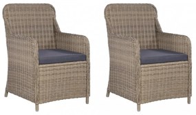 2 db barna polyrattan kültéri szék párnával