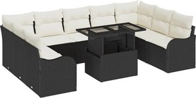 vidaXL Kerti Kanapé Szett párnával 10 pcs Fekete Poli rattan