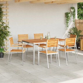 7 Részes Kerti Étkezőszett Tömör Fa Tík, Kültéri Étkezőasztal 150x90x75 cm Tömör Fa Tík, Összecsukható Kerti Székek 2 db Tömör Fa Tík és Acél, Összecsukható Kerti Székek 4 db Tömör Fa Tík és Acél