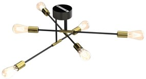 Csillár rúdon FLAME 6xE27/60W/230V fekete/arany