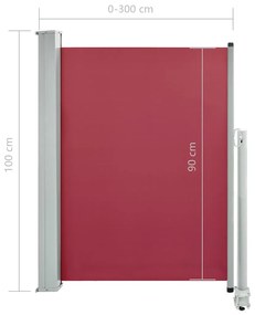 piros behúzható oldalsó teraszi napellenző 100 x 300 cm