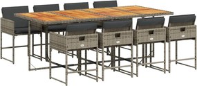 vidaXL 9 részes szürke polyrattan kerti étkezőgarnitúra párnával