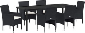 vidaXL Kert étkező szett párnával 7 pcs Fekete polirattan