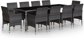vidaXL 11 részes szürke polyrattan kerti étkezőgarnitúra