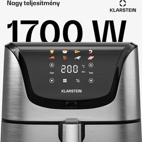 Klarstein AeroVital Deluxe forrólevegős fritőz, 1700 W, 8 program, tartozékokkal együtt, 200°C, Időzítő