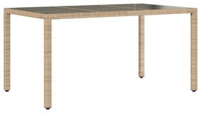 bézs polyrattan üveglapos kerti asztal 150 x 90 x 75 cm