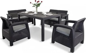 Corfu fiesta set kerti bútor garnitúra, grafit színben, világos szürke párnával