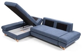 AVESTA ággyá nyitható kárpitozott L-alakú sarokkanapé tárolóval, balos, kék