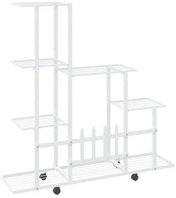 fehér acél virágtartó állvány kerékkel 94,5 x 25 x 92,5 cm