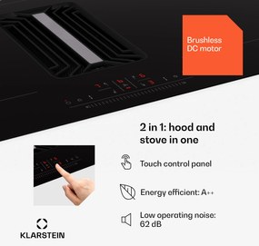 Klarstein AirJet 90, Down Air System, indukciós tűzhely + DownAir-páraelszívó, 754 m³/ó, A