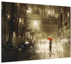Kép - Nő egy esős éjszakán (üvegen) (70x50 cm)