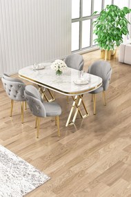 Zae étkezőgarnitúra, fehér márvány-arany, 168 cm – TR240CHR3067