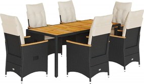vidaXL 7 részes fekete polyrattan kerti étkezőgarnitúra párnával