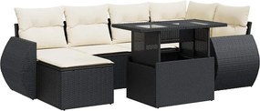 vidaXL 7 részes fekete polyrattan kerti ülőgarnitúra párnával