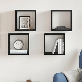4 db fekete tölgyszínű szerelt fa fali kockapolc 30x15x30 cm