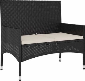 vidaXL fekete 2 személyes polyrattan kerti pad párnával