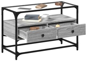 szürke sonoma szerelt fa TV-szekrény üveglappal 80 x 35 x 51 cm