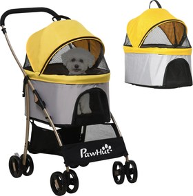 PawHut Kutyakocsi, 2 az 1-ben Kutya Trolley, Hordozótáska, Összecsukható Kutyakocsi Párnával, Macskakocsi Kistestű Kutyák és Macskák Számára, 4 Kereke