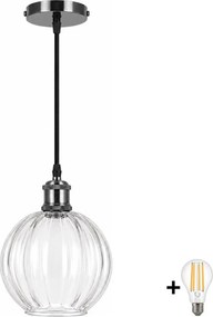 BRILAGI - LED függőlámpa kábelen RETRO GLASS 1xE27/60W/230V Ø 18 cm fekete/átlátszó