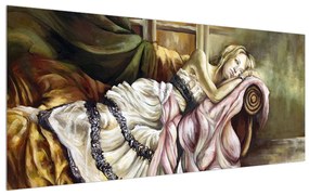 Ruhába öltözött szomorú hölgy képe (120x50 cm)